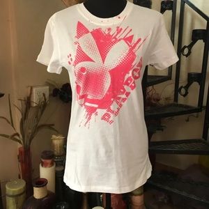 NWOT Vintage Y2K 80s Playboy Bunny Icon Fluorescent Pink Graphic T Shirt
